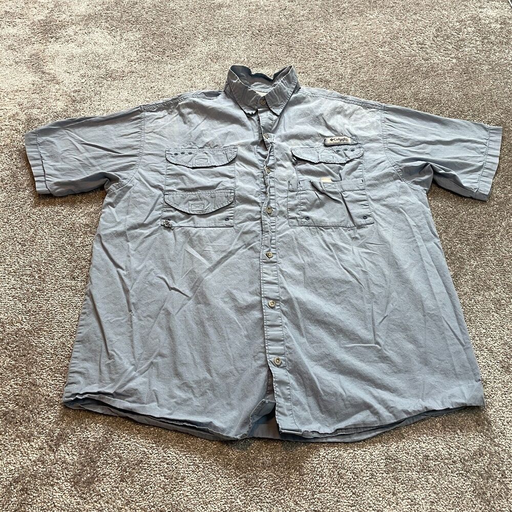 Columbia Sportswear Shirt Mens XL Light Blue Button Up Short Sleeve Fishing Sun